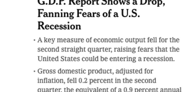 New York Times headline says GDP numbers are "fanning recession fears."