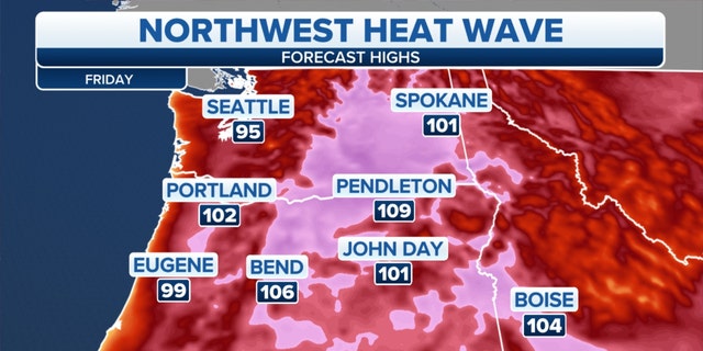 Friday's forecast high temperatures in the Northwest