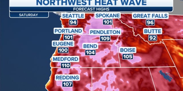 Forecast high temperatures on Saturday in the Northwest