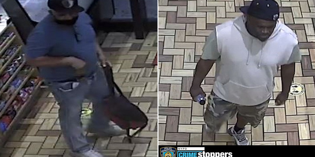 The two men being sought by the NYPD in connection to the robbery.