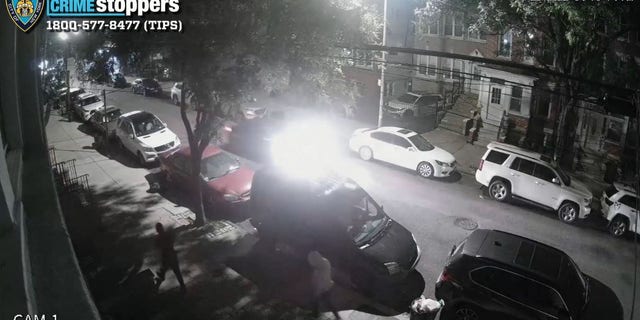 Three men seen getting out of a vehicle with a New Jersey license plate.