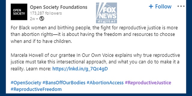 Open Society Foundations uses term "birthing people" in a post on LinkedIn.