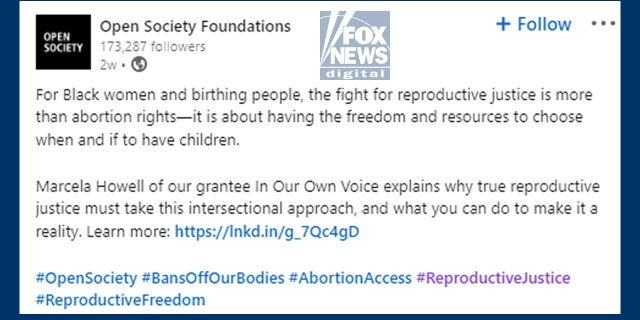 Open Society Foundations uses term "birthing people" in a post on LinkedIn.