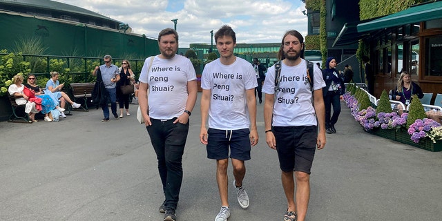 Four activists wearing "Where is Peng Shuai?" T-shirts were stopped by security at Wimbledon on Monday and had their bags searched.
