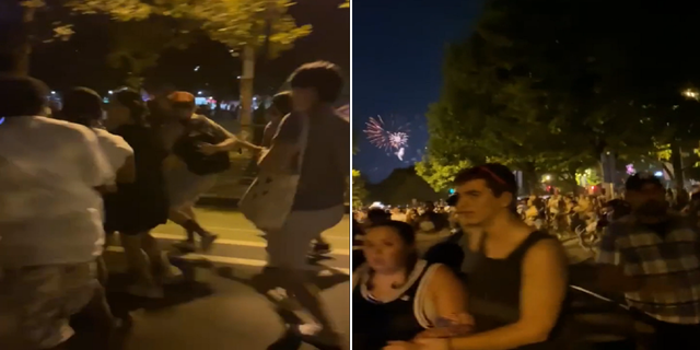 Crowds are seen fleeing the area on Monday, luglio 4 after shots rang out at a Fourth of July celebration in Philadelphia, Pennsylvania.