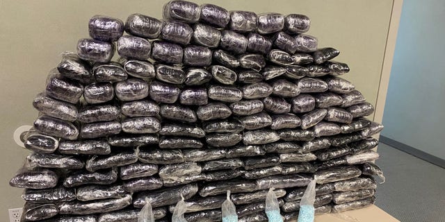 This photo shows the largest seizure of fentanyl pills in California history.
