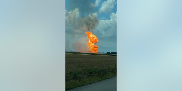Fire from a pipeline explosion in Fort Bend County, Texas