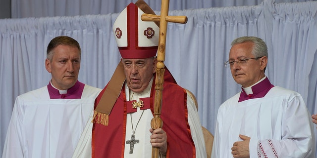 Pope Francis presides over a mass at the the Commonwealth Stadium in Edmonton, Canada, July 26, 2022. 