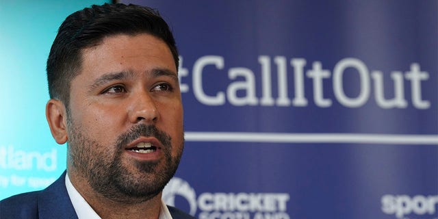 Qasim Sheikh attends a press conference at the Stirling Court Hotel, Stirling, Scotland, Monday, July 25, 2022. The leadership of Scottish cricket was found to be institutionally racist following an independent review that dealt another blow to the sport after similar findings within the English game. The review was published Monday after a six-month investigation sparked by allegations by Scotland’s all-time leading wicket-taker, Majid Haq, and his former teammate Qasim Sheikh.  