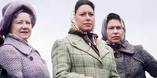 The Queen Mother with Queen Elizabeth II (right) and Princess Margaret at Badminton.