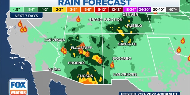 The rain forecast across the southwestern U.S.