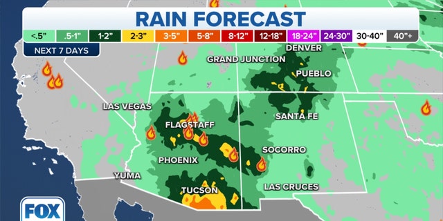 The rain forecast in the Southwest