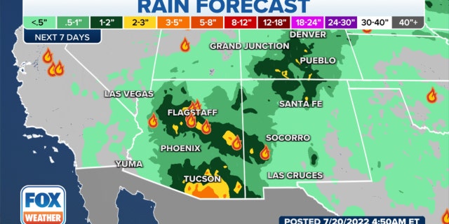 The rain forecast in the Southwest