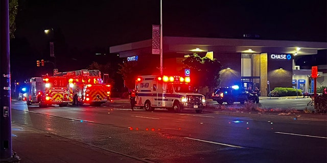 An ambulance responded to a shooting in Renton, Washington that left at least 1 dead and 5 injured, Saturday, July 23, 2022.