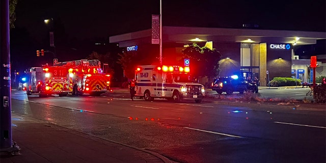 An ambulance responded to a shooting in Renton, Washington that left at least 1 dead and 5 injured, Saturday, July 23, 2022.