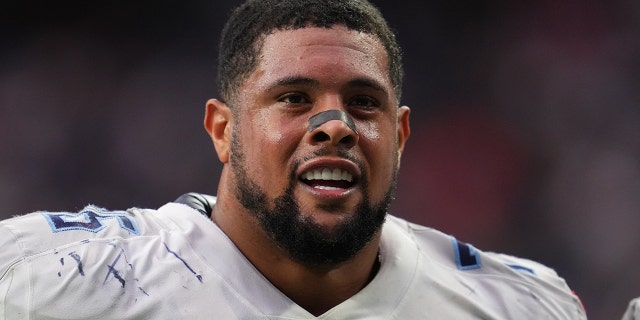 Rodger Saffold of the Tennessee Titans walks off of the field during a game against the Houston Texans at NRG Stadium Jan. 9, 2022 in Houston.