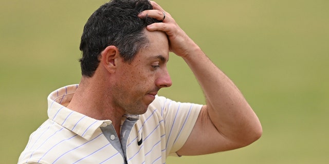 Rory McIlroy of Northern Ireland looks dejected on the 18th green during The 150th Open at St. Andrews Old Course on July 17, 2022, in St. Andrews, Scotland.