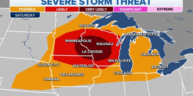 The threat of severe storms in the Midwest on Saturday