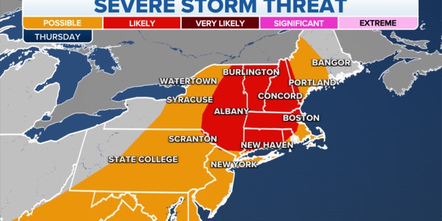 The threat of severe storms in the northeastern U.S.
