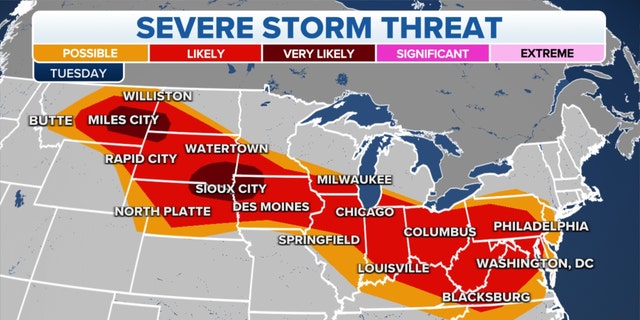 Severe storms threaten areas from the Plains to the East Coast