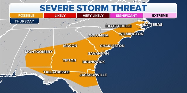 Thursday's threat of severe storms in the Southeast