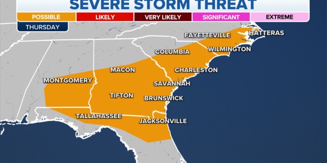 Thursday's threat of severe storms in the Southeast