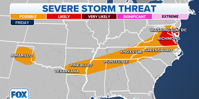 Severe storm threats in the eastern U.S. on Friday