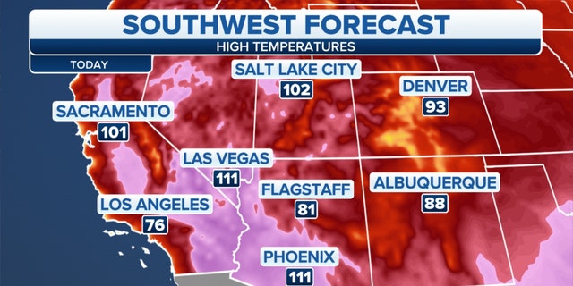 Forecast high temperatures across the southwestern U.S.