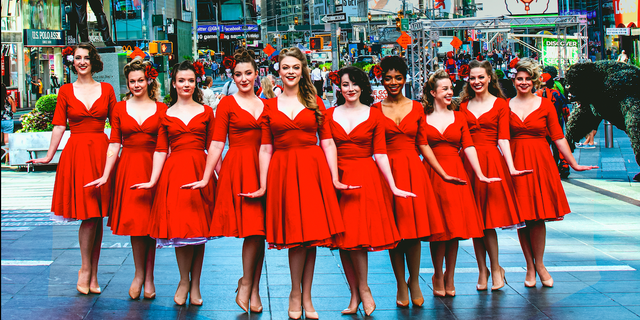 The Satin Dollz, an international performance troupe that celebrates the sounds of World War II-era American music, introduced its NYC chapter in Times Square on June 28, 2022.