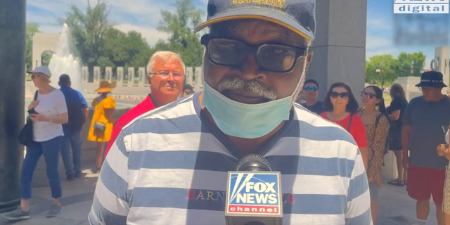 네이트, a Navy veteran, tells Fox News why he loves America. (Fox News Digital/ Jon Michael Raasch)