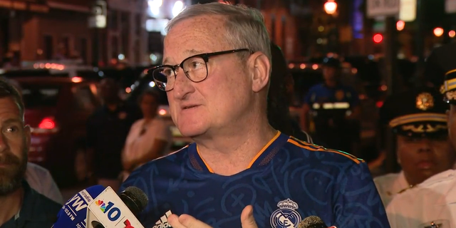 Philadelphia Mayor Jim Kenney spoke about a July Fourth shooting that left a pair of police officers with gunshot injuries.