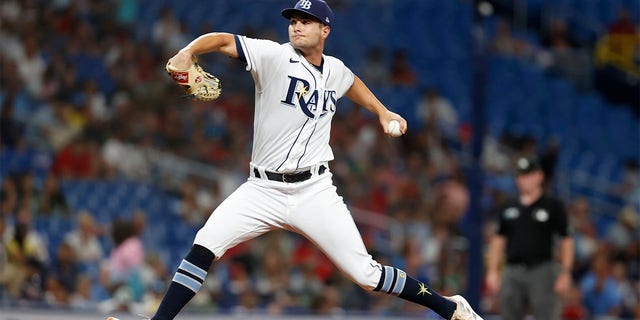 Tampa Bay Rays starting pitcher Shane McClanahan throws to a Boston Red Sox batter during the sixth inning of a baseball game Wednesday, July 13, 2022, in St. Petersburg, Fla. 