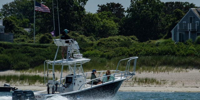 A shark research vessel heads back to port in Chatham, Massachusetts on July 15, 2022. 