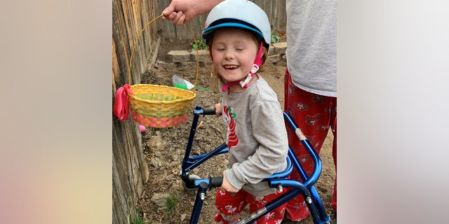 After a lot of hard work, little Shaylie has been able to relearn how to eat, talk and walk with the help of her walker.