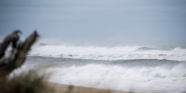 High waves produced by Hurricane Jose crash along the shore on Sept. 20, 2017, at Long Island's Smith Point Beach in Shirley, New York.