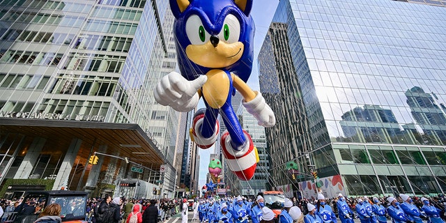 A view of the Sonic the Hedgehog balloon at the 95th Annual Macy's Thanksgiving Day Parade on November 25, 2021 in New York City. The Sonic the Hedgehog franchise spans over 30 video games and two movies.