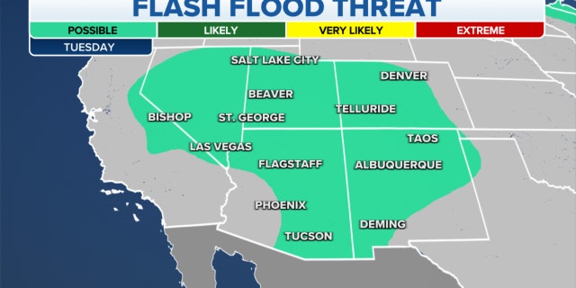 The threat of flash flooding in the Southwest.