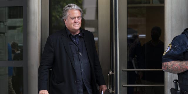 Former White House strategist Steve Bannon leaves federal court in Washington, Monday, July 18, 2022. Jury selection began Monday in the trial of Steve Bannon, a one-time top adviser to former President Donald Trump. He is facing criminal contempt of Congress charges after refusing for months to cooperate with the House committee investigating the Jan. 6, 2021, Capitol insurrection.