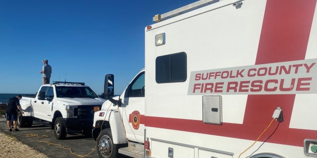 A Suffolk County Fire Rescue and Emergency Services vehicle near the beach