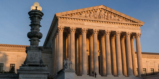 US Supreme Court front around sunset