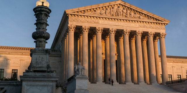 US Supreme Court front around sunset