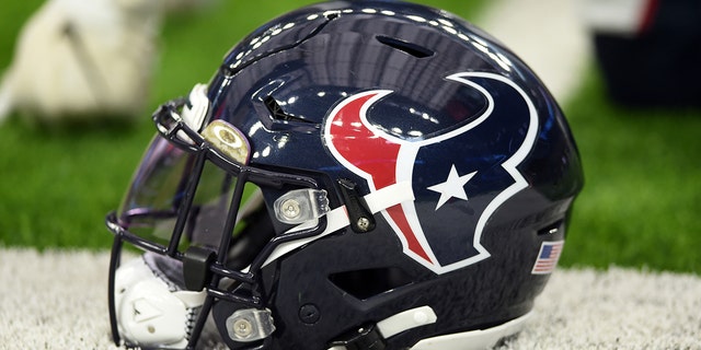 A Houston Texans helmet sits on the sidelines during game featuring the Houston Texans and the New York Jets on Nov. 28, 2021 at NRG Stadium in Houston, TX.