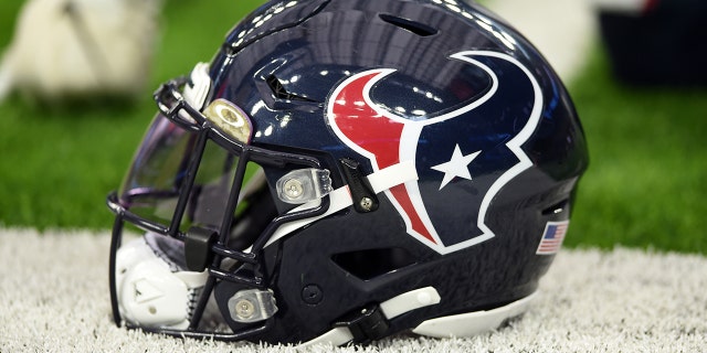 A Houston Texans helmet sits on the sidelines during game featuring the Houston Texans and the New York Jets on Nov. 28, 2021 at NRG Stadium in Houston, TX.