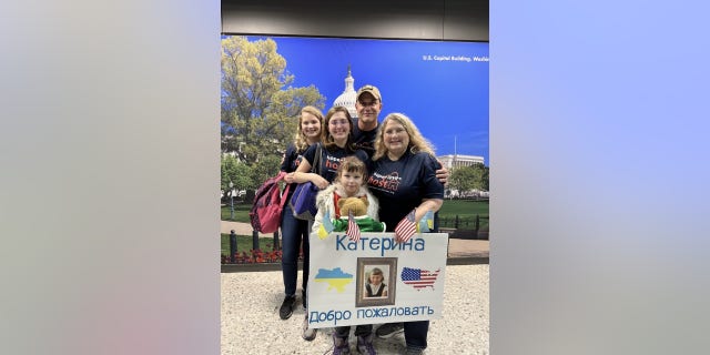 The Bradshaw family meet Katya for the first time at Dulles Airport last December. (Courtesy: The Bradshaw Family.)