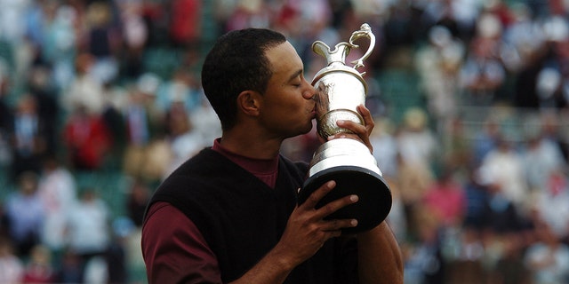 Tiger Woods of the United States kisses the claret jug after his victory during the 134th Open Championship held in St Andrews on the Old Course on July 14-17, 2005 in St Andrews, Scotland.