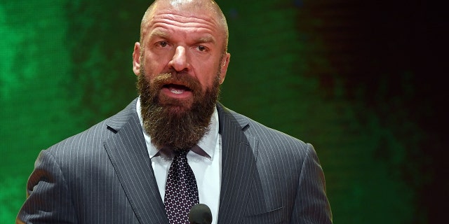 WWE Executive Vice President of Talent, Live Events and Creative Paul "triple h" Levesque speaks at the WWE News Conference at T-Mobile Arena on October 11, 2019 in Las Vegas, Nevada.