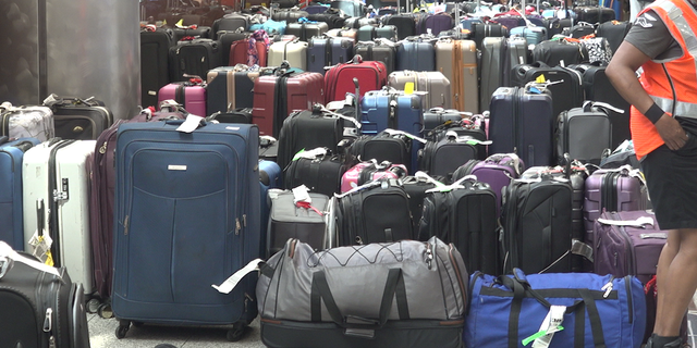 Rachel Levi Braha told Fox News Digital about her family's nightmare travel experience. She said they did not receive their luggage for a number of days after they missed their connecting flight. In this image, unclaimed luggage sits at an airport. 
