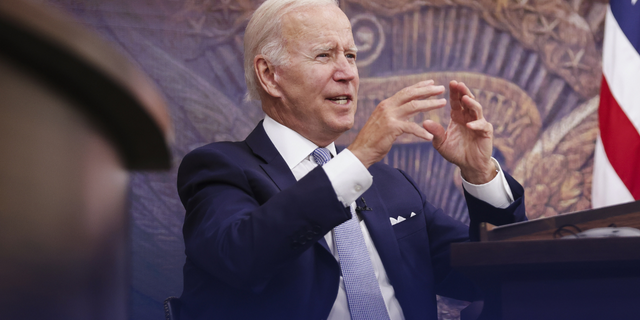 President Joe Biden speaks at the Eisenhower Executive Office Building in Washington, July 28, 2022.