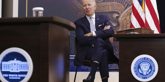 US President Joe Biden meets with the Chief Executive Officer on the economic situation at the Eisenhower Executive Office Building in Washington, DC, USA, Thursday, July 28, 2022.