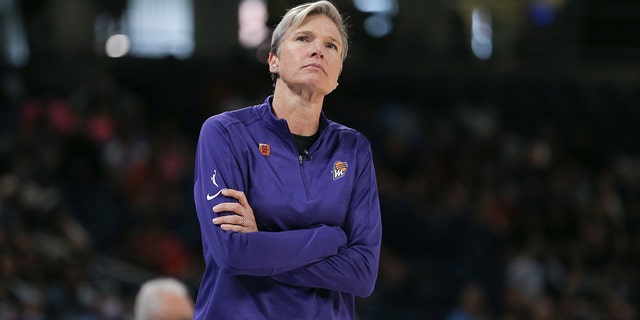 Phoenix Mercury Head Coach Vanessa Nygaard looks on during a WNBA game between the Phoenix Mercury and the Chicago Sky on July 2, 2022, at Wintrust Arena in Chicago, IL.